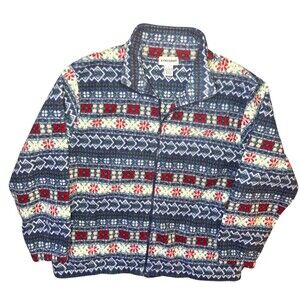 Alfred Dunner Christmas Fleece Jacket Women’s Large Full Zip Fair Isle Hong Kong